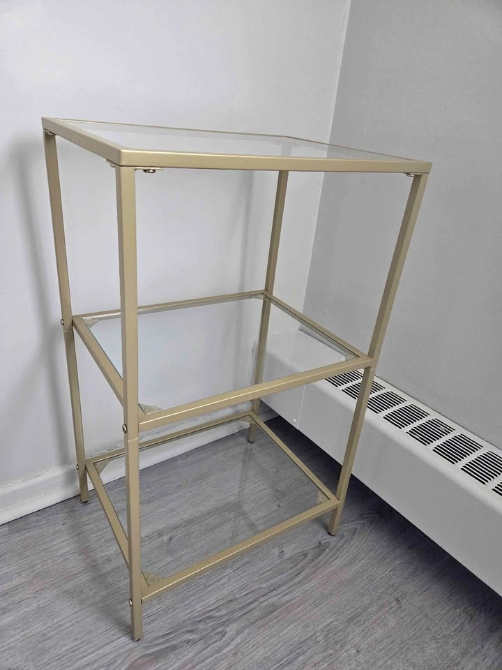 MOVING SALE- 3 shelf gold table