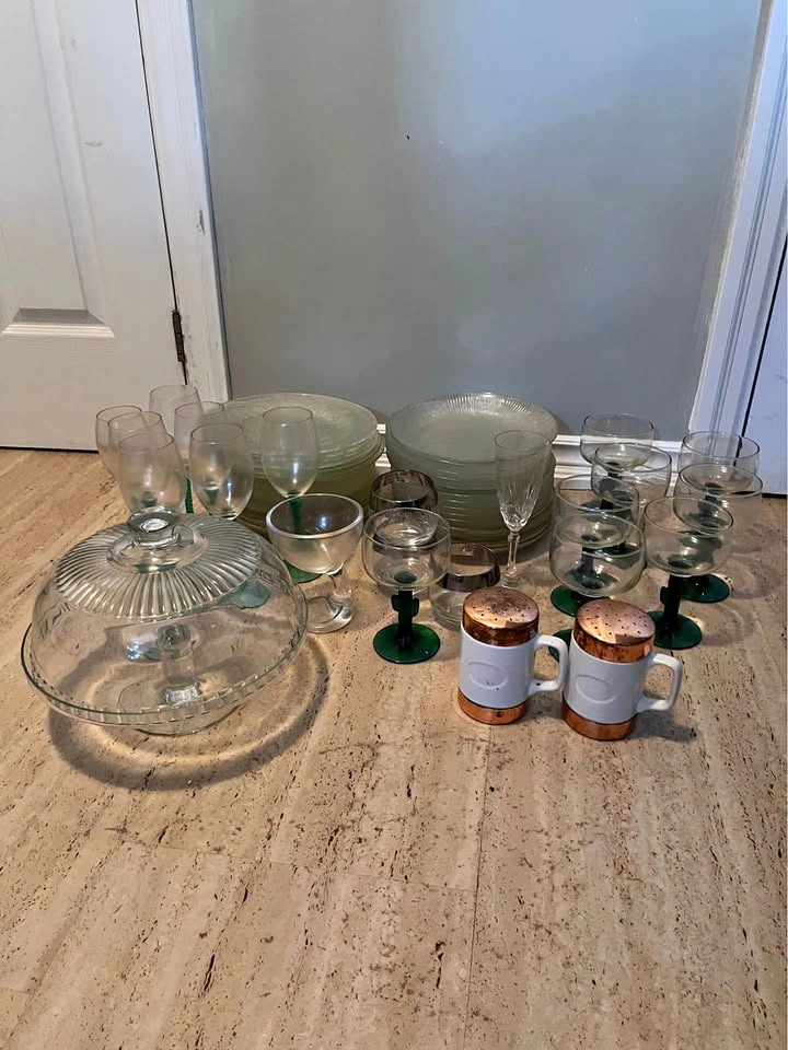 Vintage Glassware Set with Libbey Cactus Margarita Glasses