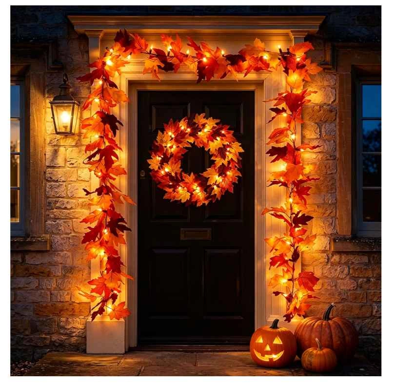 Brand new 18 feet Faux Autumn Maple Leaf Garland with 50 LEDs - photo 2