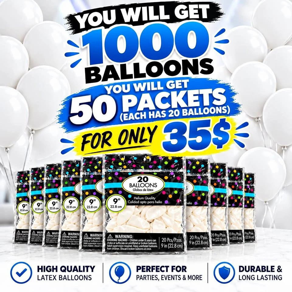 1000 Count 9-Inch White Latex Balloons