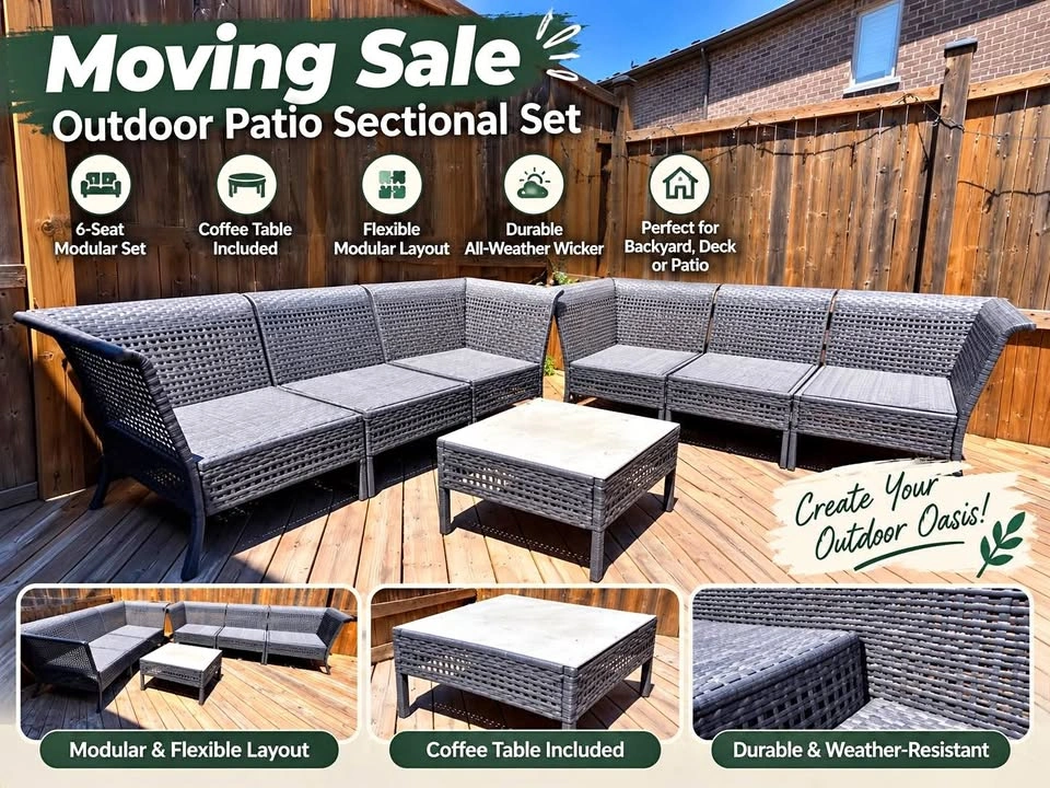 Outdoor Patio Sectional Set + Coffee Table – Moving Sale