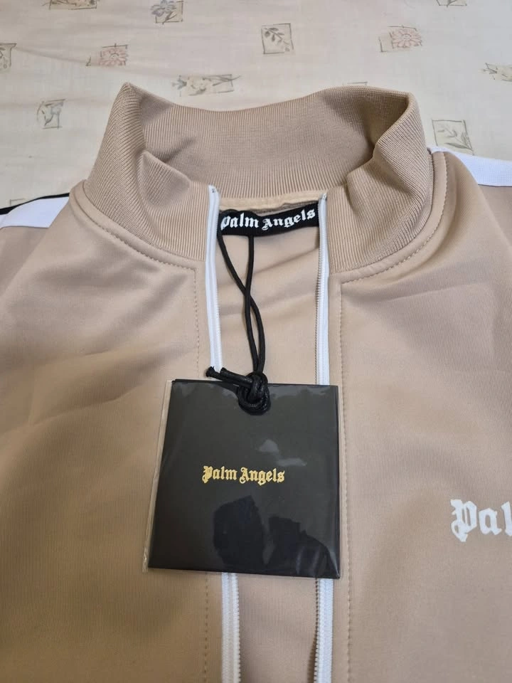 Beige Zip Up Jacket - Light Tan with White Side Stripes (Size S) - photo 2