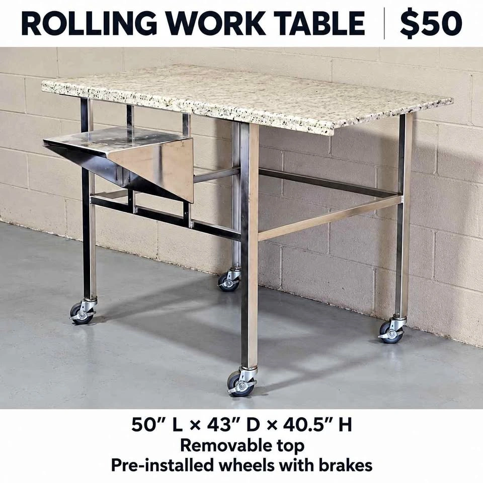 Rolling Work Table with Removable Top – $50