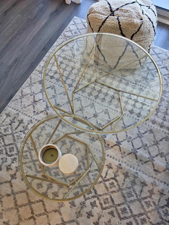 Gold Geometric Nesting Coffee Table Set with Glass Tops