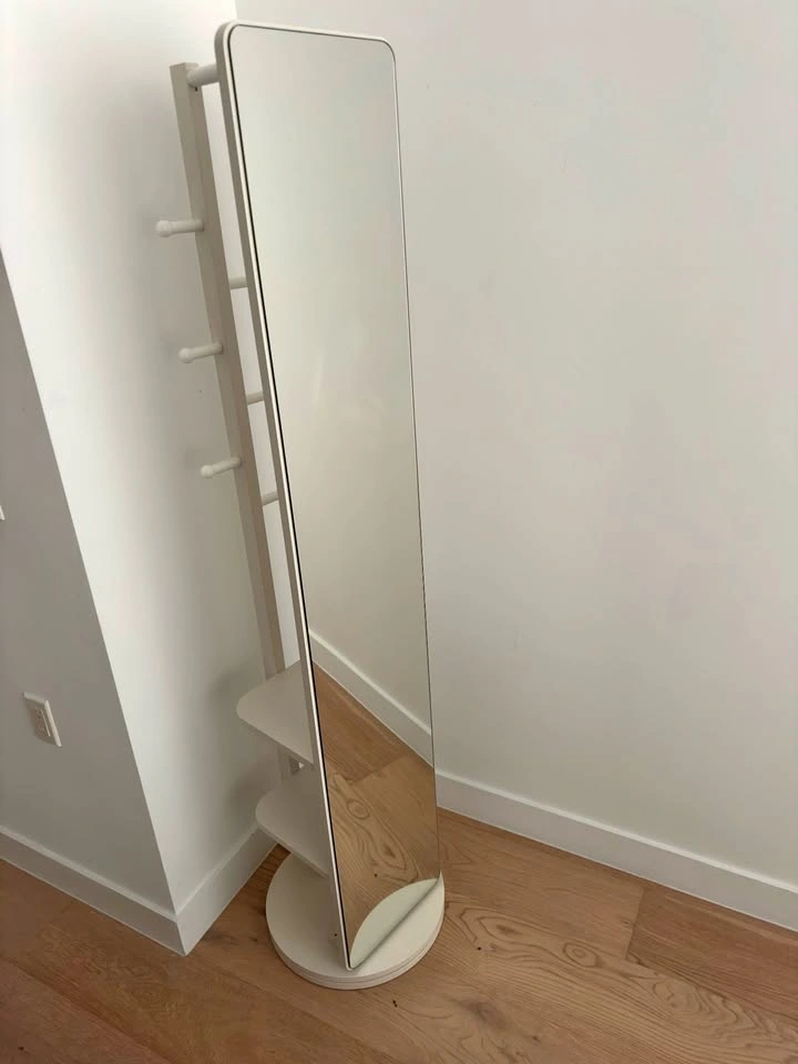 Full-Length Standing Mirror with Storage & Hooks