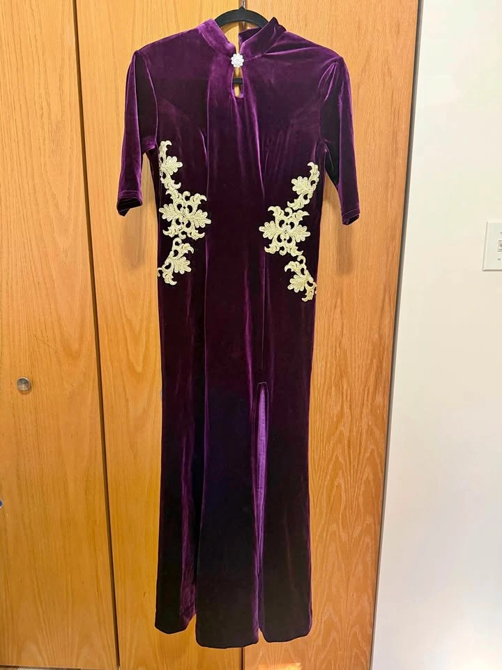 Dark Purple Velvet Evening Dress - Size M 6-8