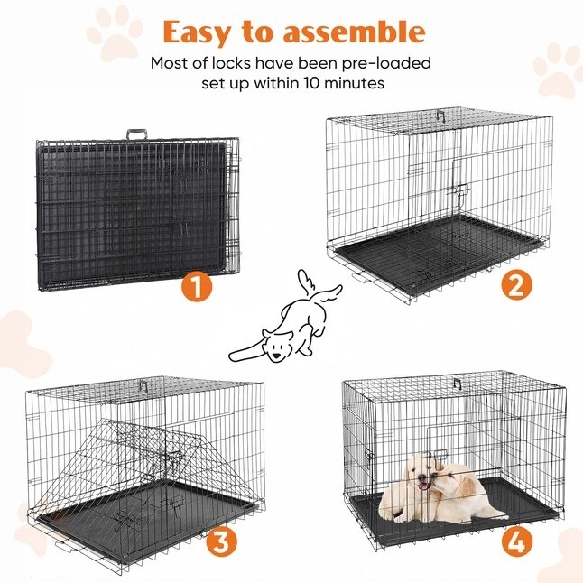 48 Inch Double Door Foldable Metal Dog Crate with Tray - photo 5