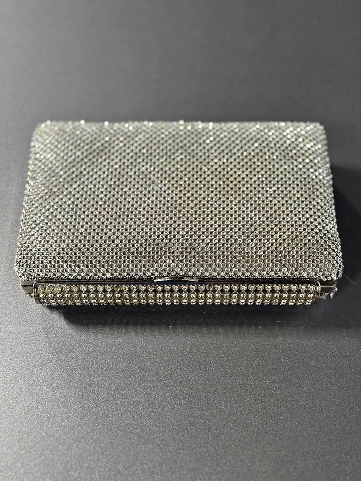 Vintage Silver Rhinestone Evening Clutch Bag