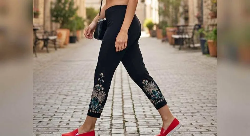 Style &Co Black Leggings with Floral Embroidery Size PL thumbnail