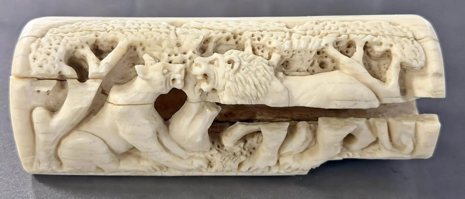 Vintage Authentic African Hand-Carved Lion and Lioness Sculpture