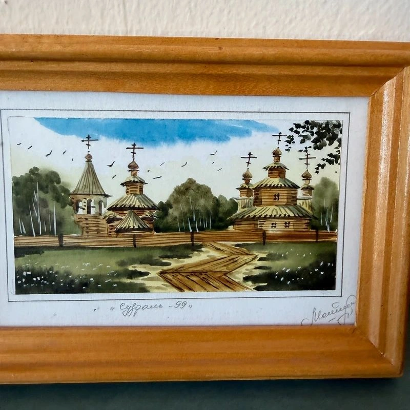 1999 Russian Miniature Watercolor – Wooden Churches of Suzdal 8 - photo 2