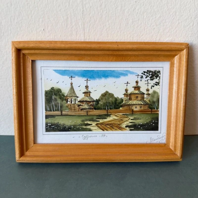 1999 Russian Miniature Watercolor – Wooden Churches of Suzdal 8 - photo 5