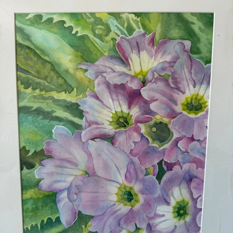 Vintage Framed Botanical Watercolor – Lavender Primroses - photo 4