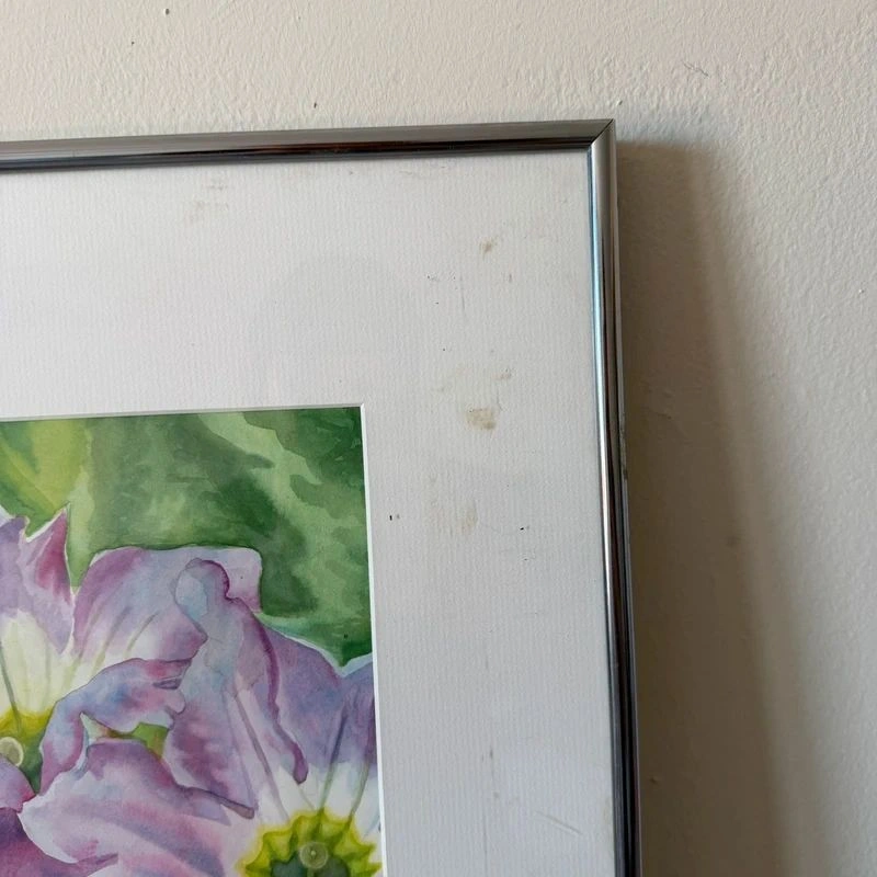 Vintage Framed Botanical Watercolor – Lavender Primroses - photo 5