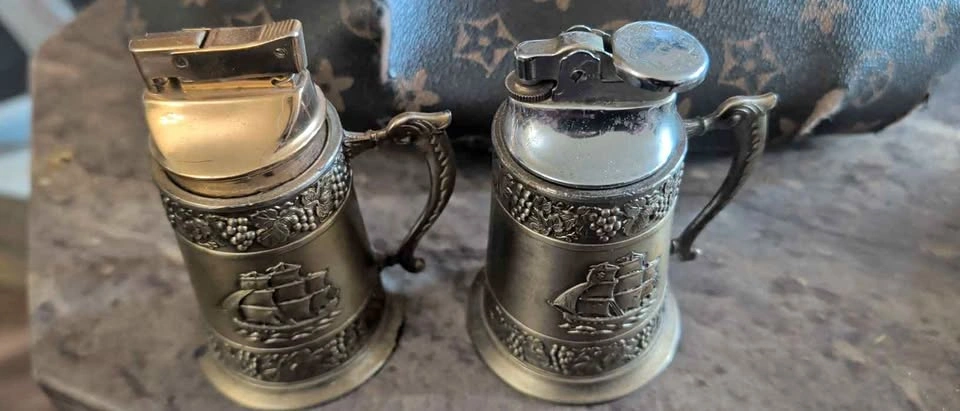 Vintage Beer Stein Table Lighters - Set of 2