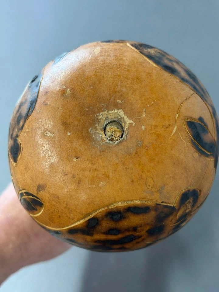 Antique Zambian Hand-Carved Gourd Rattle with Rabbit Motif - photo 5