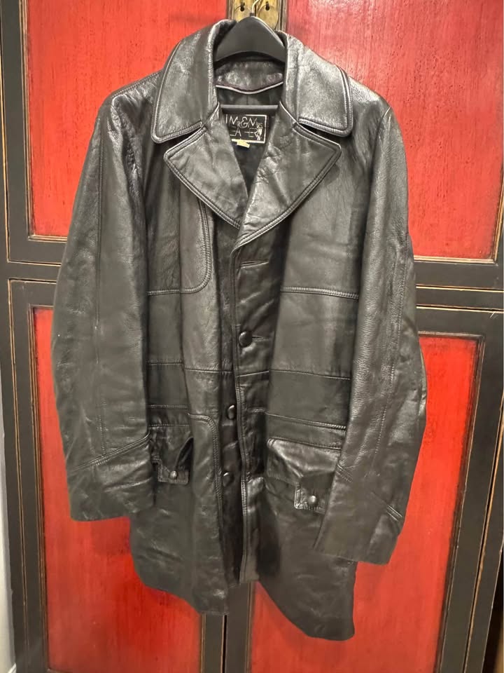 Vintage black leather jacket- Men’s large (2/3 length) - photo 2