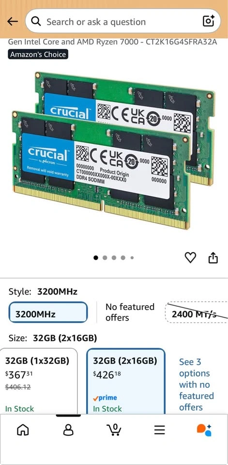 Crucial 32GB (2x16GB) DDR4-3200 SODIMM Laptop RAM Kit - photo 3
