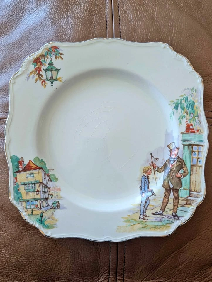 Vintage Dickensian Scene Square Ceramic Plate
