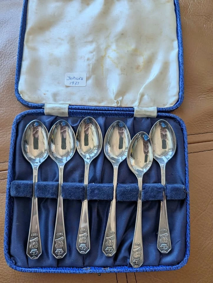 Rare 1937 Coronation George VI Silver Plated Tea Spoon Set Boxed