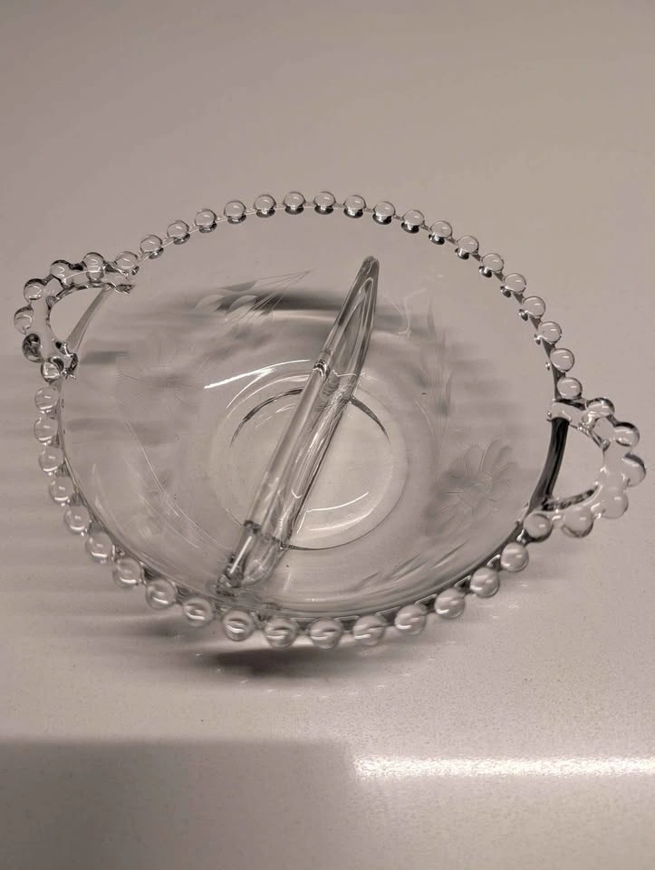 Vintage Clear Glass Etched Floral Dishes - photo 2