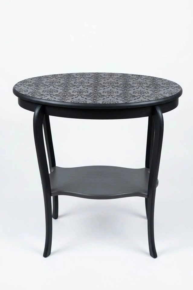 Refinished Oval 2 Tier Table-Stencilled with Damask Pattern - photo 2