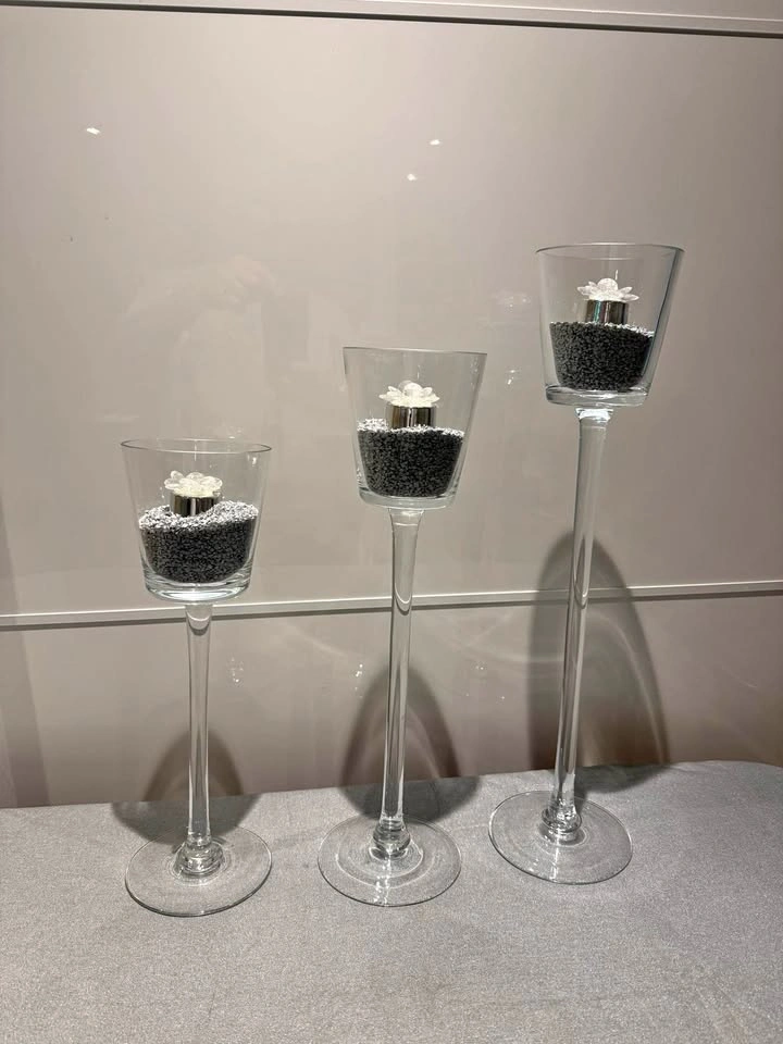 Set of 3 Glass Stemmed Candle Holders