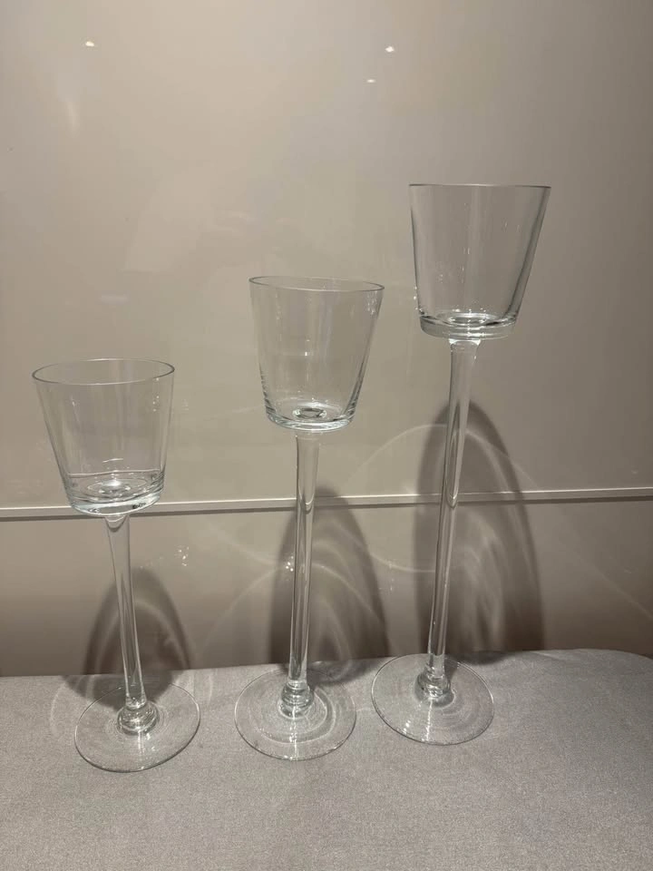 Set of 3 Glass Stemmed Candle Holders - photo 2