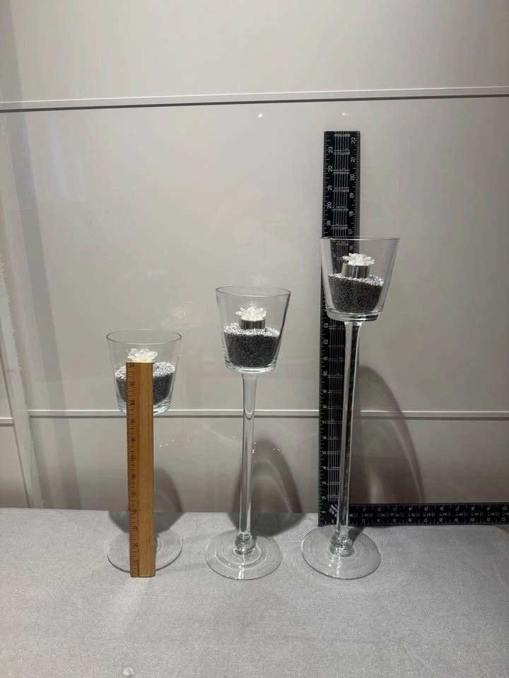 Set of 3 Glass Stemmed Candle Holders - photo 3