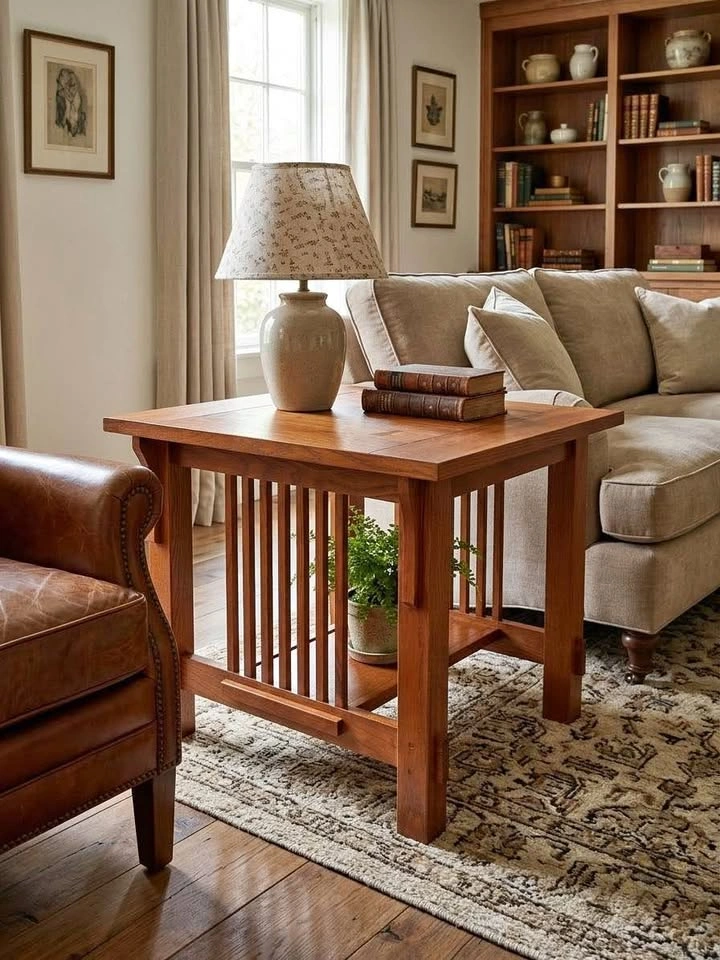 Refinished Mission Style Oak End Table w/ Bowtie Inlays