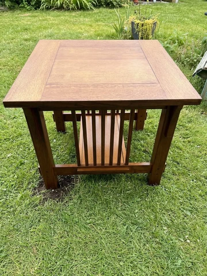 Refinished Mission Style Oak End Table w/ Bowtie Inlays - photo 4