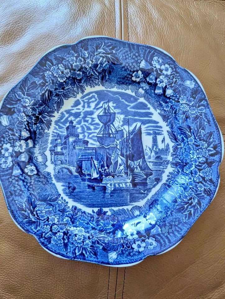 Vintage Blue and White Transferware Ceramic Plate