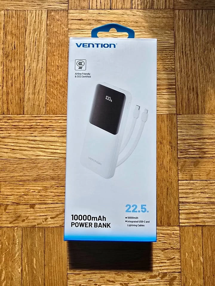 Vention 10000mAh Power Bank with Built-in USB-C & Lightning