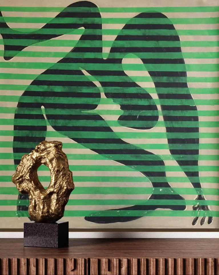 Large 40x40” Modern Abstract Figural Canvas Art - (Green & Black - photo 2