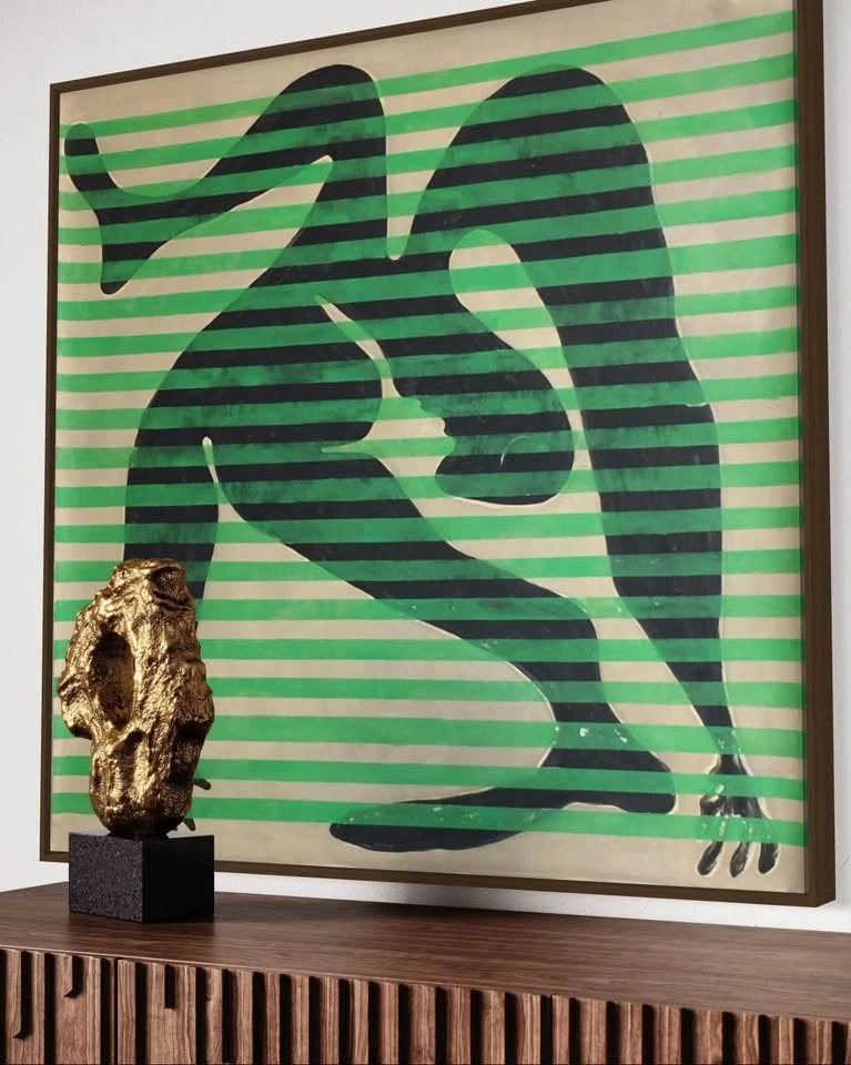 Large 40x40” Modern Abstract Figural Canvas Art - (Green & Black - photo 3
