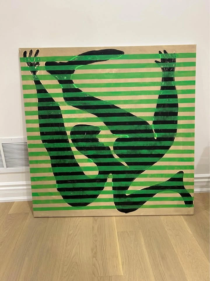 Large 40x40” Modern Abstract Figural Canvas Art - (Green & Black - photo 4