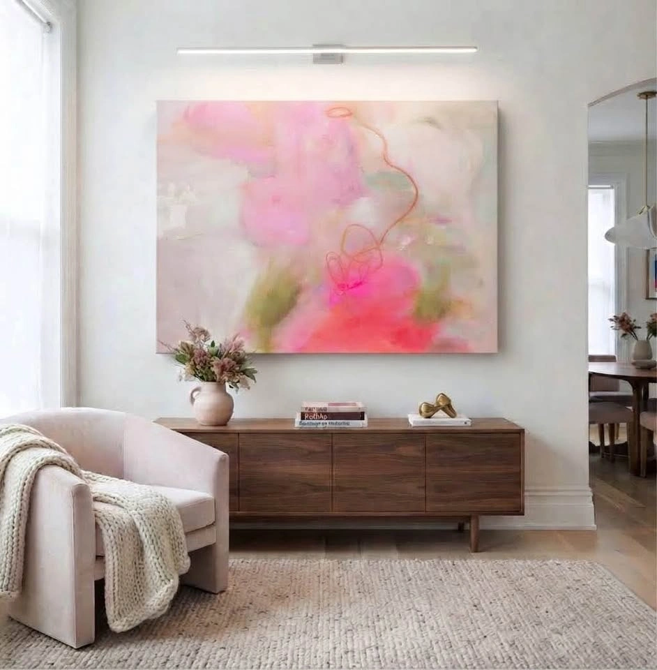 Large Abstract Handmade Pink Minimalist Canvas Painting - photo 2