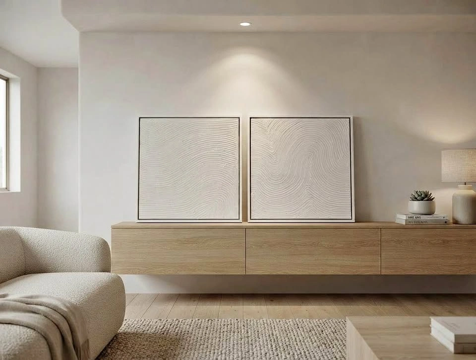 Textured White Abstract Canvas Art | Minimalist Japandi Wall Dec