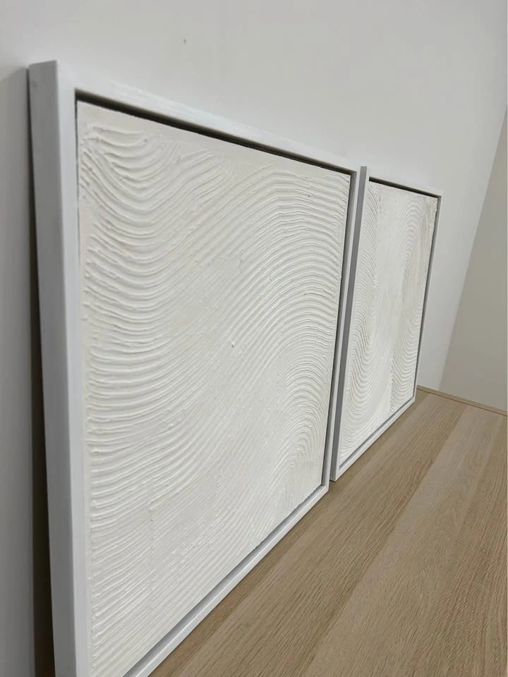 Textured White Abstract Canvas Art | Minimalist Japandi Wall Dec - photo 2