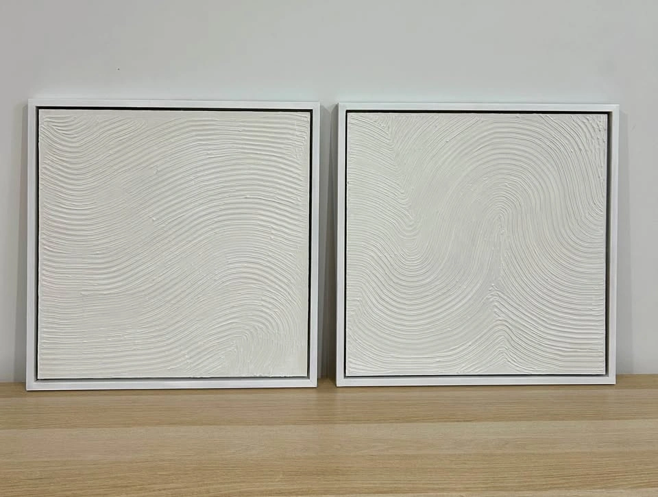 Textured White Abstract Canvas Art | Minimalist Japandi Wall Dec - photo 3
