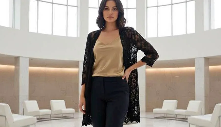 Anna Bella Black Lace Cardigan Size M thumbnail