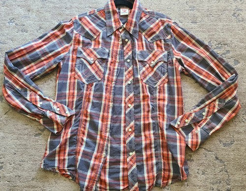 True Religion Western Pearl Snap Shirt Mens L Red Blue Plaid - photo 2