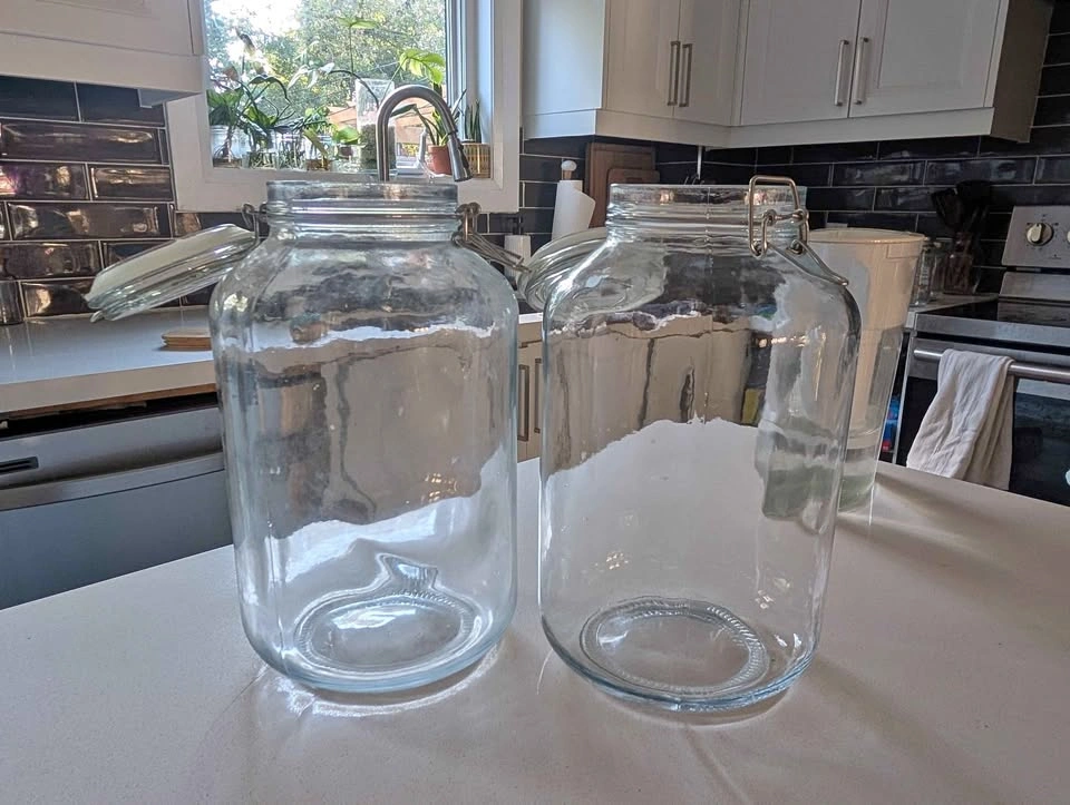 Pair of Large Glass Flip-Top Jars 4 liters 11" tall