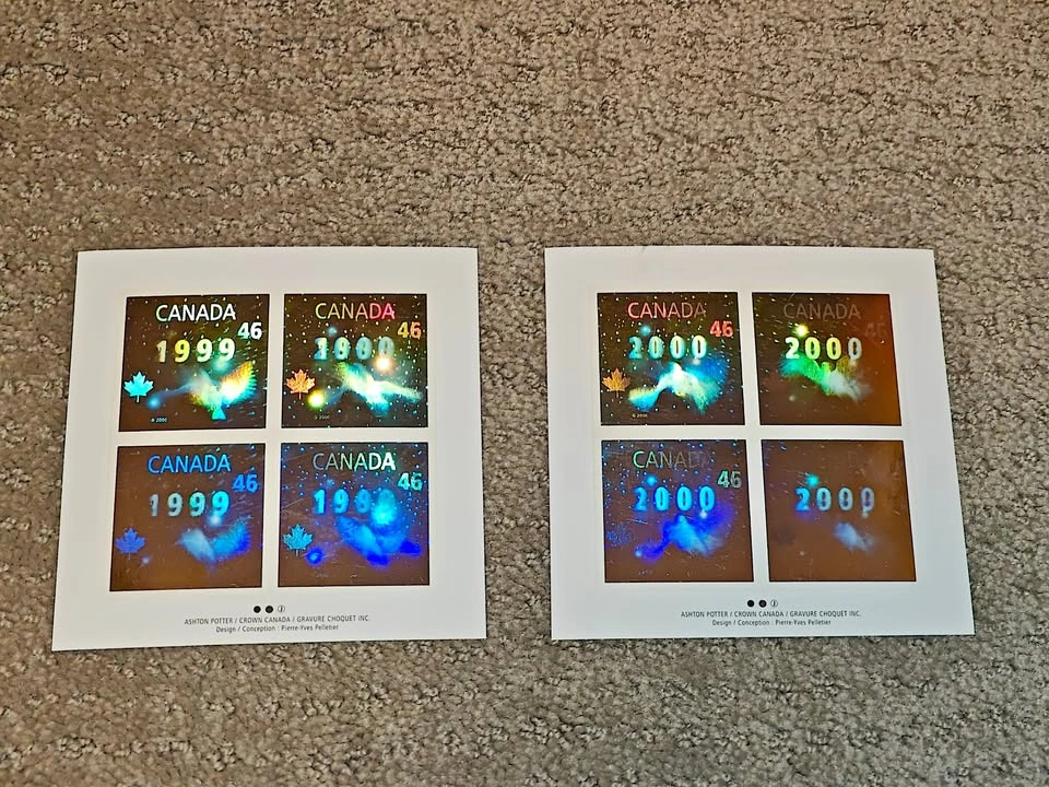 Stamp Sheets - 1999 Millennium "Dove of Peace" Hologram Set of 2