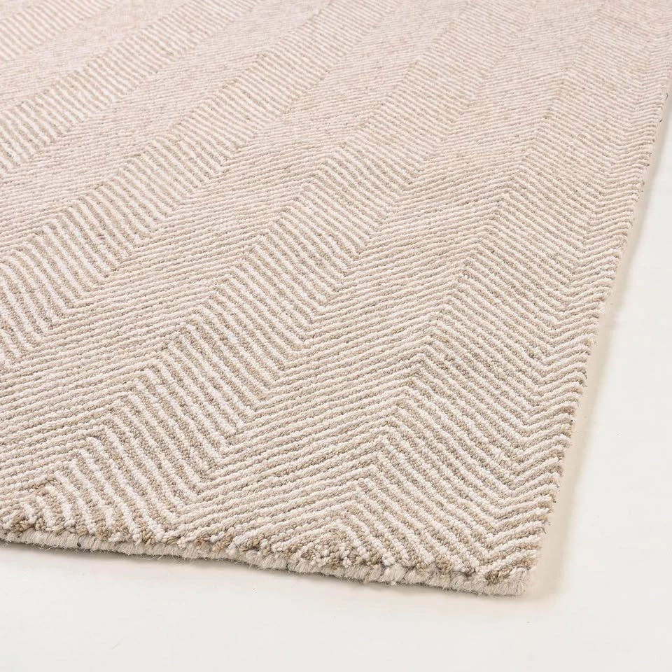 Handcrafted 100% Wool Herringbone Area Rug – 8’ x 10’ – Sand Bei - photo 2