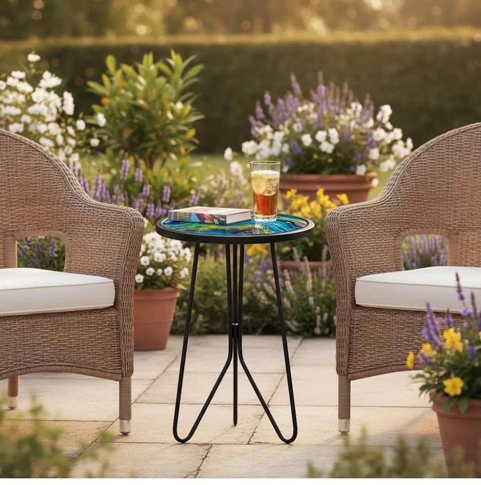 Patio Side Tables, 12" Indoor Outdoor Metal Side Table - photo 4