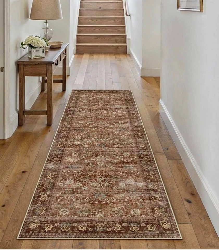 2x10 Runner Rug Machine Washable Brick Red Hallway Area Rug