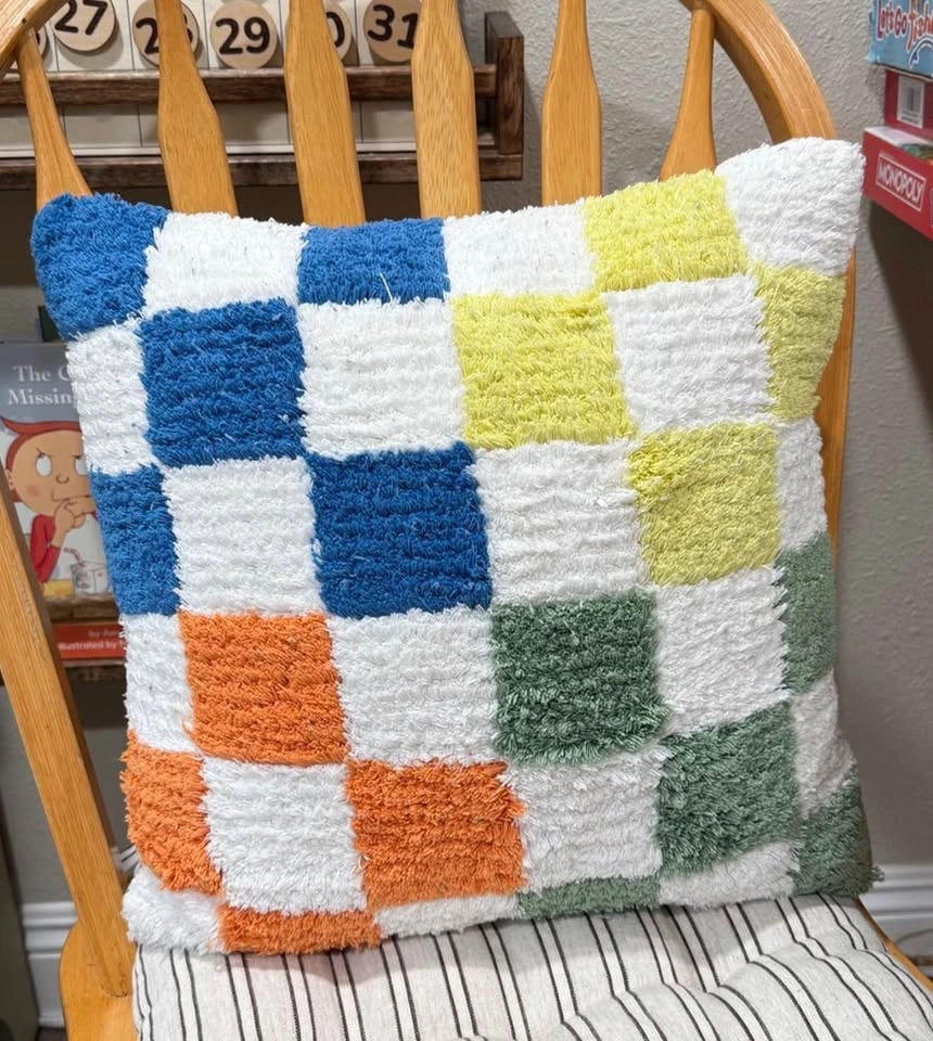 Set of 2 Checkered Square Teen Decorative Pillow 16”x16” - Maker - photo 2