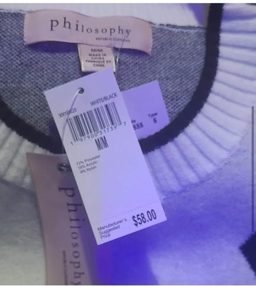 PHILOSOPHY Sweater Black Heart Pattern Size Medium image indicator(4)