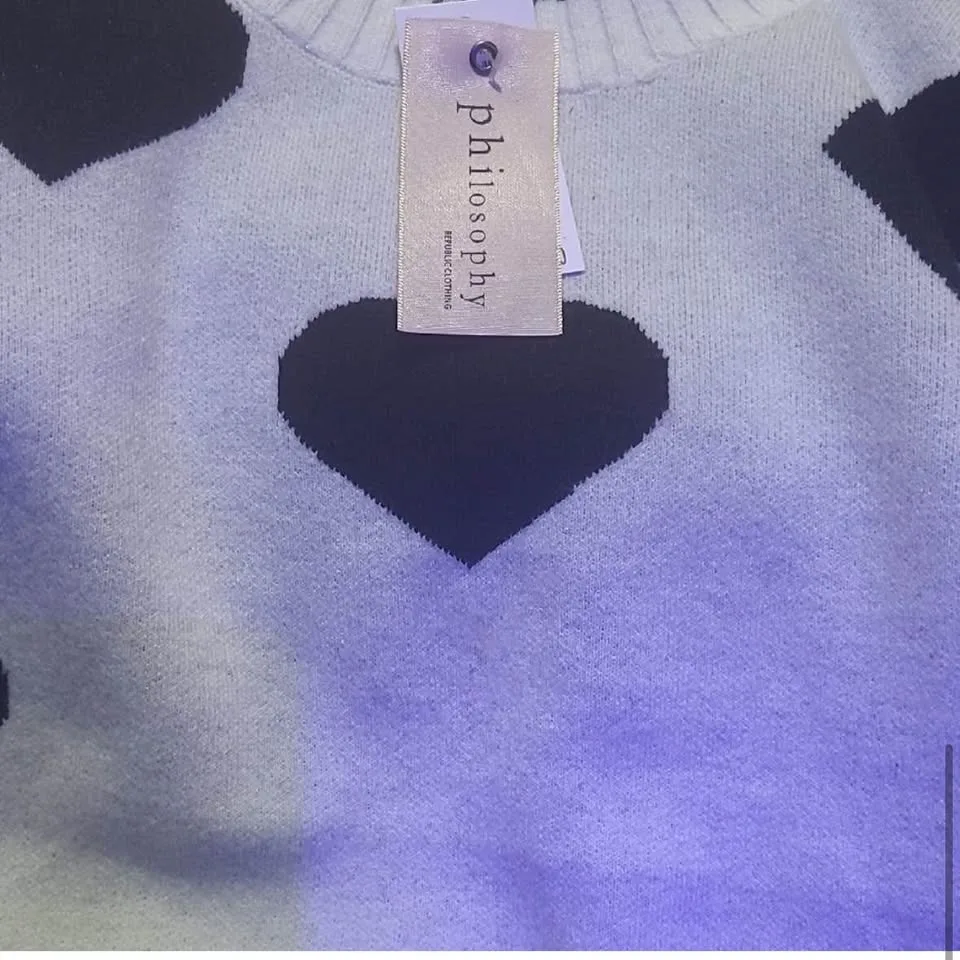 PHILOSOPHY Sweater Black Heart Pattern Size Medium image indicator(5)